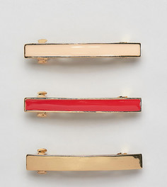 Набор из 3 золотистых и эмалированных заколок DesignB London - Золотой