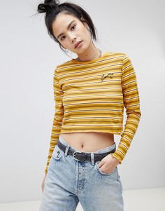 Укороченный лонгслив горчичного цвета в полоску PULL&BEAR - Желтый