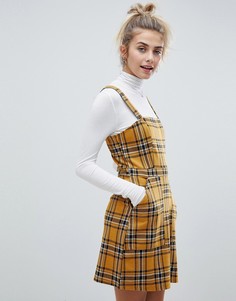 Bershka check print strappy dress in mustard - Коричневый