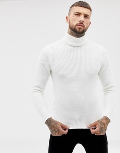 Bershka knitted roll neck jumper in cream - Кремовый
