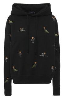 Хлопковый пуловер с капюшоном и вышитым принтом Polo Ralph Lauren