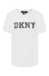 Хлопковая футболка с логотипом бренда DKNY