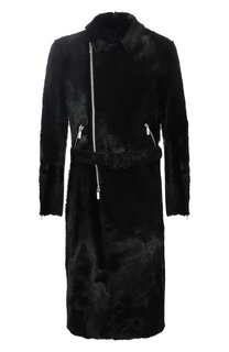 Пальто прямого кроя из меха на косой молнии с поясом Emporio Armani
