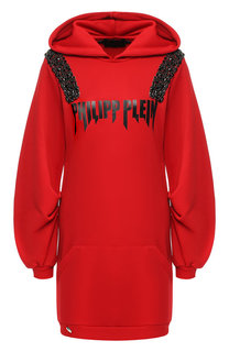 Хлопковое платье с капюшоном и декоративной отделкой Philipp Plein