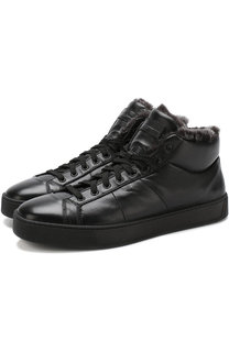 Высокие кожаные кеды с внутренней меховой отделкой Santoni