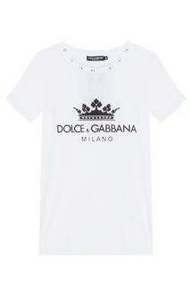 Белая футболка с кристаллами Dolce & Gabbana