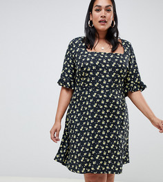 Короткое приталенное платье с квадратным вырезом и цветочным принтом ASOS DESIGN Curve - Мульти