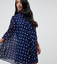 Плиссированное платье-трапеция мини в горошек ASOS DESIGN Petite - Мульти
