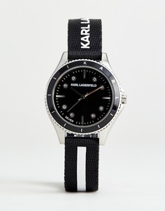 Черные женские часы с плетеным ремешком и белым логотипом Karl Lagerfeld KL1643 - Черный