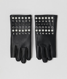 Перчатки в кожаном стиле с искусственным жемчугом и заклепками ASOS DESIGN - Черный