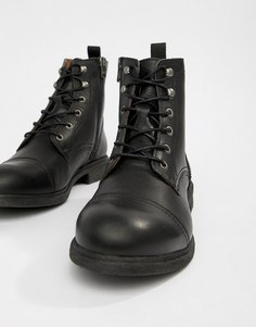 Кожаные ботинки на шнуровке с носком Selected Homme - Черный