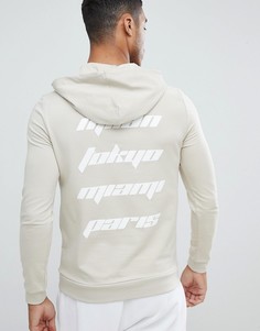 Облегающий худи бежевого цвета с принтом на спине ASOS DESIGN - Бежевый