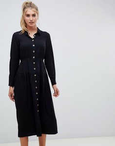 Платье-рубашка миди на пуговицах с длинными рукавами ASOS DESIGN - Черный