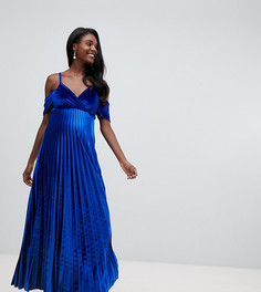 Бархатное платье макси со свободным воротом ASOS DESIGN Maternity - Синий