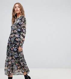 Шифоновое черное платье миди с высоким воротом и цветочным принтом Boohoo - Мульти