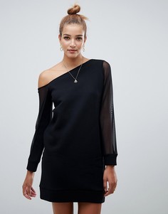 Платье с открытыми плечами и сетчатыми рукавами ASOS DESIGN - Черный