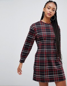 Bershka waist fitted jersey dress in check - Мульти