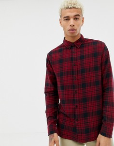 Черная/красная рубашка в клетку с воротником на пуговицах Bershka - Красный