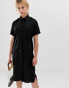 Льняное платье-рубашка миди в стиле casual ASOS DESIGN - Черный