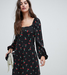 Короткое приталенное платье в горошек с квадратным вырезом ASOS DESIGN Tall - Мульти
