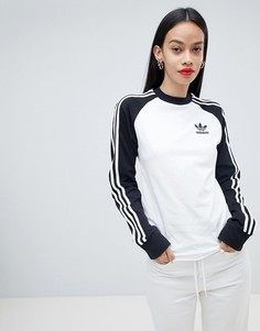 Черно-белый лонгслив с тремя полосками Adidas Originals - Белый