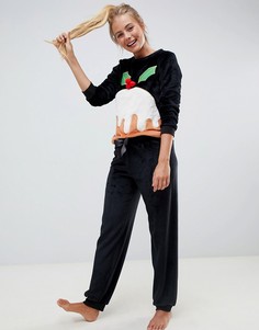 Флисовая пижама с новогодним пудингом Loungeable - Черный