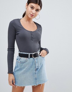 Серое боди с длинными рукавами и планкой на пуговицах ASOS DESIGN - Серый