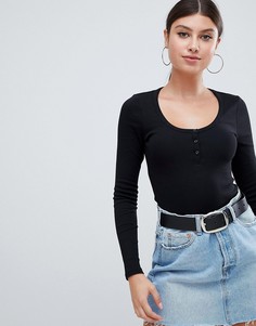 Черное боди с длинными рукавами и планкой на пуговицах ASOS DESIGN - Черный