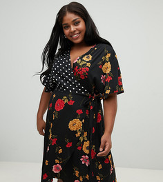 Платье с запахом и принтом Influence Plus - Черный
