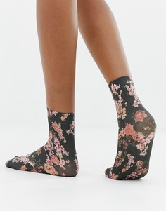 Темные носки с цветочным принтом ASOS DESIGN - Черный