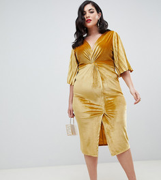 Бархатное облегающее платье с рукавами-кимоно ASOS DESIGN Curve - Розовый