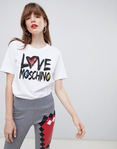Футболка с логотипом из пайеток Love Moschino - Белый