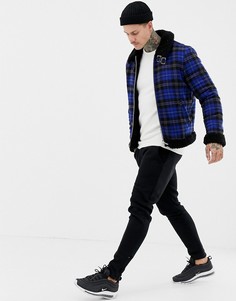 Куртка в байкерском стиле в клетку синего цвета ASOS DESIGN - Синий