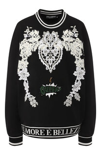 Хлопковый пуловер с кружевной отделкой Dolce & Gabbana
