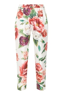 Шелковые брюки с принтом роз Dolce & Gabbana