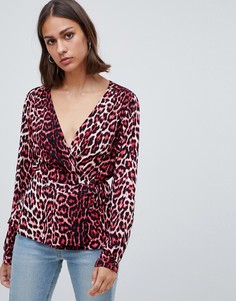 Блузка с запахом и леопардовым принтом Moves By Minimum - Мульти