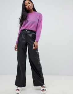 Брюки из искусственной кожи с широкими штанинами Bershka - Мульти