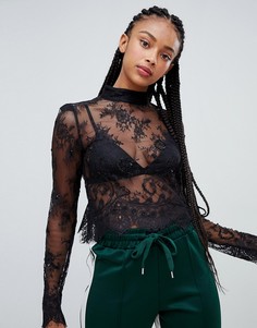 Кружевной топ с декоративной отделкой Bershka - Черный