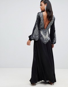 Атласное платье макси с отделкой перьями на спине ASOS EDITION - Черный