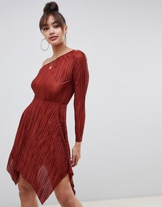 Плиссированное платье мини на одно плечо ASOS DESIGN - Оранжевый