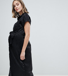Черное платье-рубашка миди со звериным принтом New Look Maternity - Черный