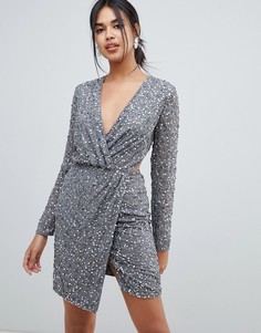 Платье мини с открытой спиной и запахом ASOS DESIGN - Серый
