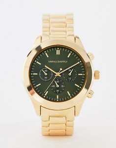 Золотистые наручные часы с контрастным циферблатом оливкового цвета ASOS DESIGN - Золотой