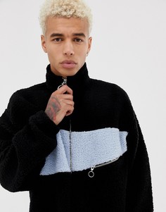 Спортивная oversize-куртка колор блок из искусственного меха с карманом на молнии ASOS DESIGN - Черный