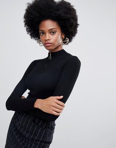 Топ с длинными рукавами и воротником-стойкой на молнии Miss Selfridge - Черный