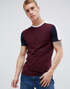 Бордовая облегающая футболка с рукавами в стиле колор блок New Look - Красный
