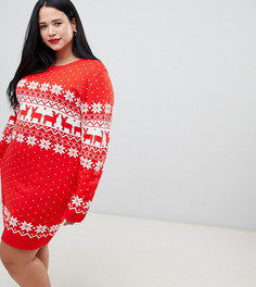 Платье-джемпер с узором Фэйр-Айл и оленями Brave Soul Plus - Красный