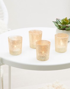 Комплект из 4 новогодних подсвечников с блестками золотистого цвета Ginger Ray - Мульти