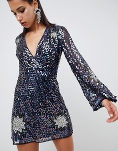 Платье мини с отделкой пайетками ASOS DESIGN - Темно-синий