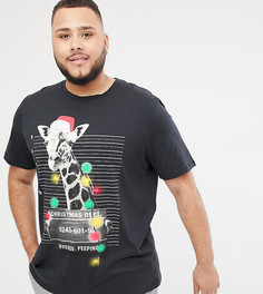 Новогодняя футболка большого размера с принтом Jack & Jones Originals - Черный